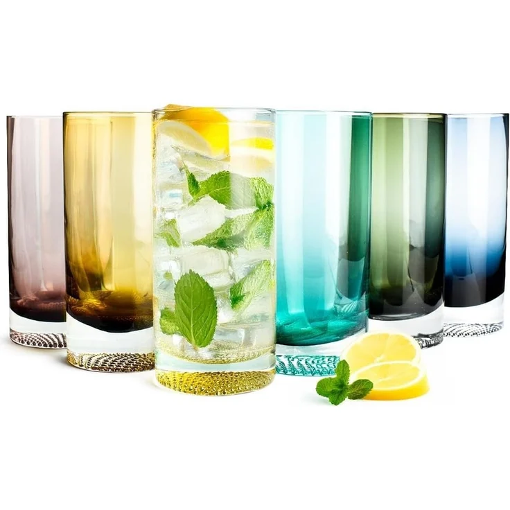 6 Bunte Longdrinkgläser 300ml Wassergläser Saftgläser Cocktailgläser Trinkgläser – Bild 1