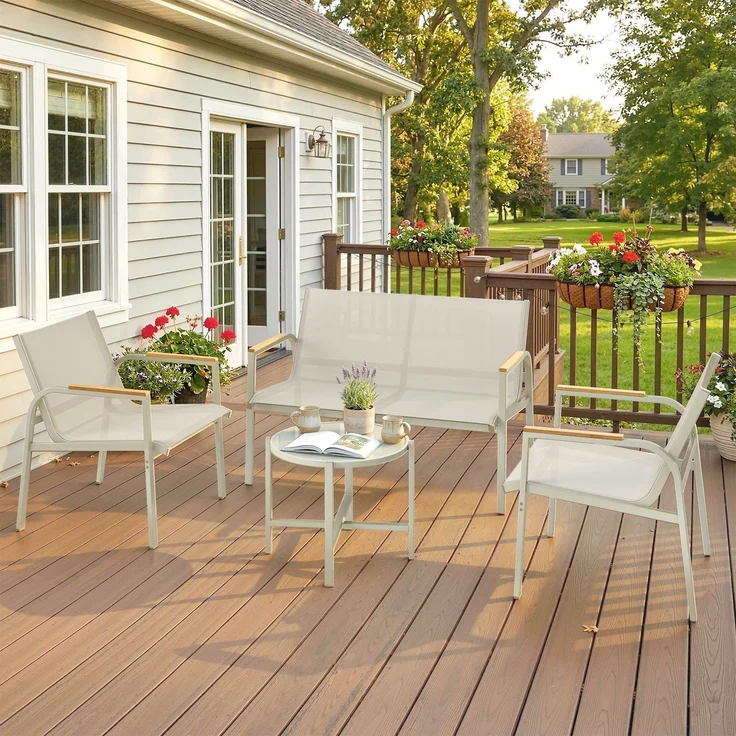 Wohnora-Gartenmöbel Set wetterfest Metall Sitzgruppe für 4 Personen Gartenlounge mit 2er-Sofa 2 Sesseln Beistelltisch Grün,H 74cm x T 1125cm x B 68cm – Bild 3