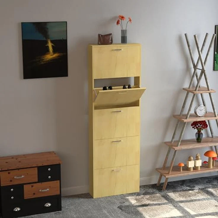 MID.YOU Schuhschrank Sulos, Honigeiche, stehend, Kunststoff, 59x179x17 cm, Schuhaufbewahrung – Bild 2