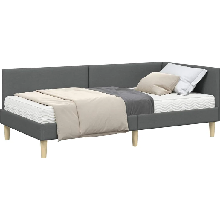 vidaXL Eckbettgestell mit Matratze 2 stk. Dunkelgrau 80 x 200 cm Stoff 3393726 – Bild 2