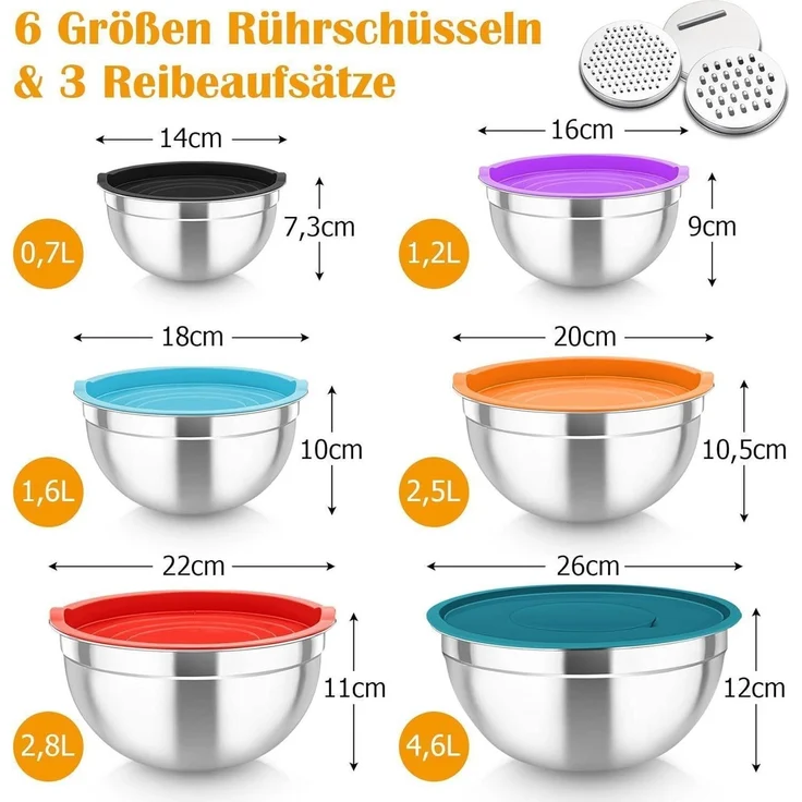TEAMFAR Rührschüssel Set 6-tlg. Edelstahl Luftdicht Stapelbar – Bild 2