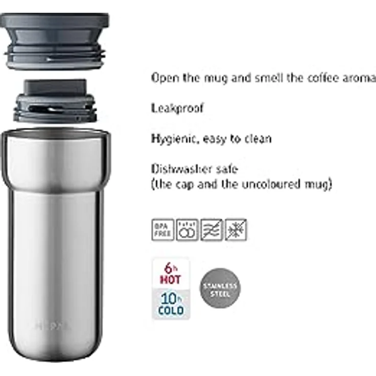 Mepal - Isolierbecher Ellipse - 6 Stunden heiß & 10 Stunden kalt - Thermobecher für Unterwegs - Geeignet als Tee & Kaffeetasse zum Mitnehmen - Passt in alle Becherhalter - 475 ml - Nordic Green – Bild 5