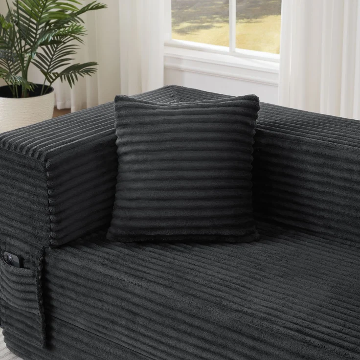 ZUBALIYA Schlafsofa, mit Schlaffunktion, H 60 × T 200 × B 76 cm, Dunkelgrau, Schaumstoff – Bild 8