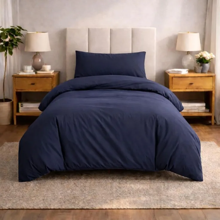 Komfortec Premium Bettwäsche 135x200 mit 1 Kissenbezug 40x80 cm Set aus Gebürstetes Mikrofaser - DunkelBlau