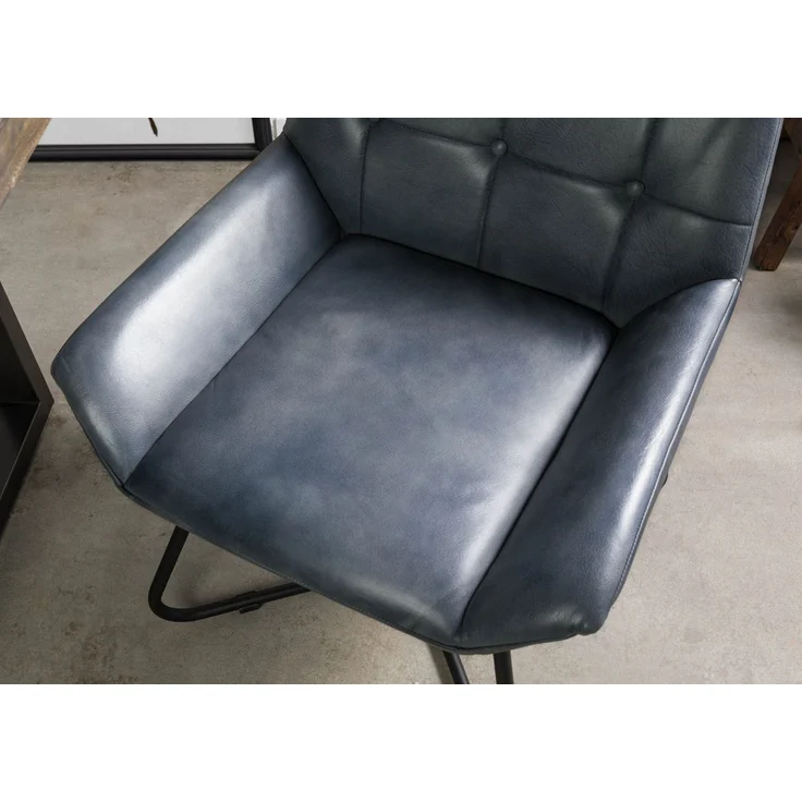 Stuhl Echtleder 61x65x89 blau IRON LABEL #513 – Bild 6