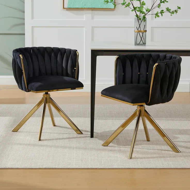 LVHOM Esszimmerstuhl 2er-Set, 180° drehbar mit runden Rückenlehne, Wohnzimmerstuhl aus Samt, bis 150 kg, für Homeoffice