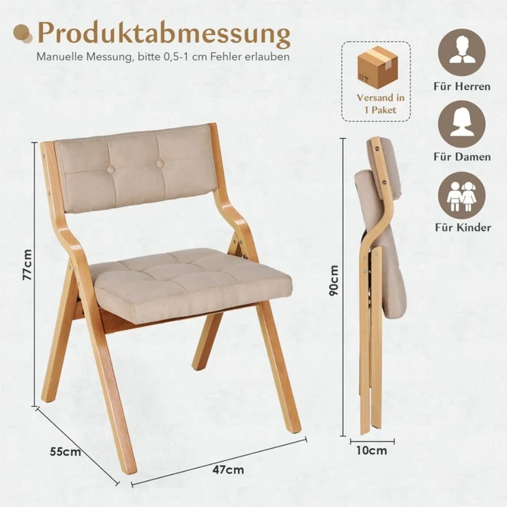 TLGREEN Klappstuhl,Küchenstuhl mit gepolstertem Sitz, (1 St), ergonomisch, platzsparend, rutschfest & stabil – Bild 2
