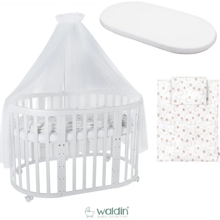 Waldin Babybett Mobiles Babybett OWAL aus Holz 7in1 mit Matratze, mitwachsend – Bild 2