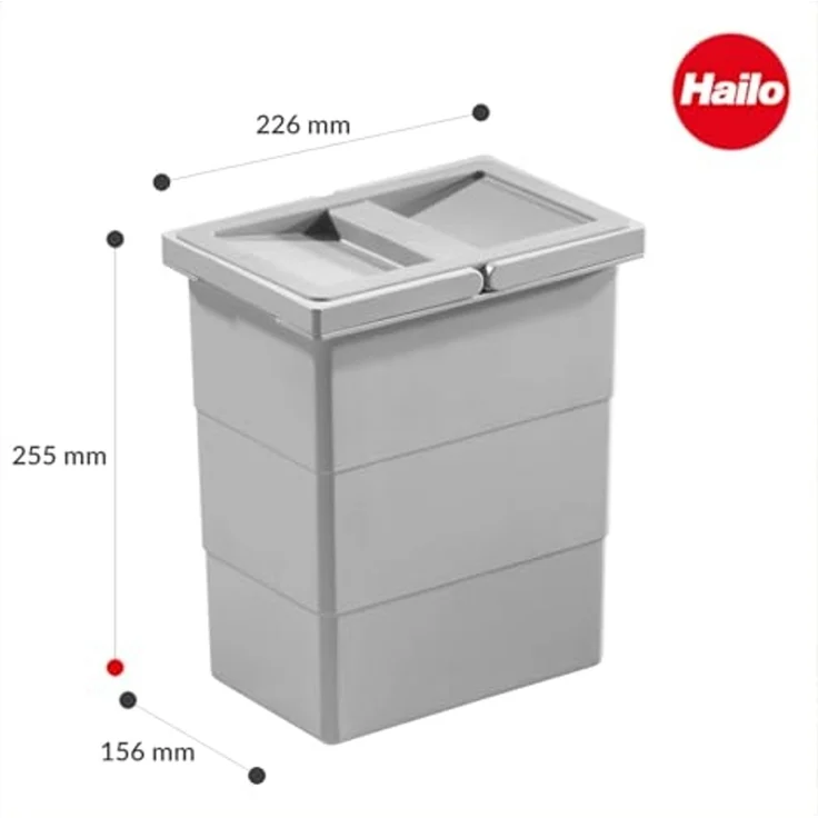 Hailo Einbaumülleimer Hailo Inneneimer 1102439 hellgrau 7 L 226 x 156 x 255 mm mit Deckel – Bild 3