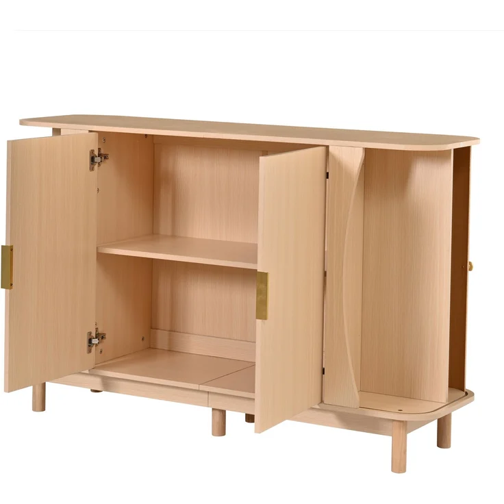 Merax Sideboard 140x40x88cm aus MDF, Kommode mit geschwungenen Kanten, 2 Schiebetüren, Stauraumschrank, Naturholz – Bild 9