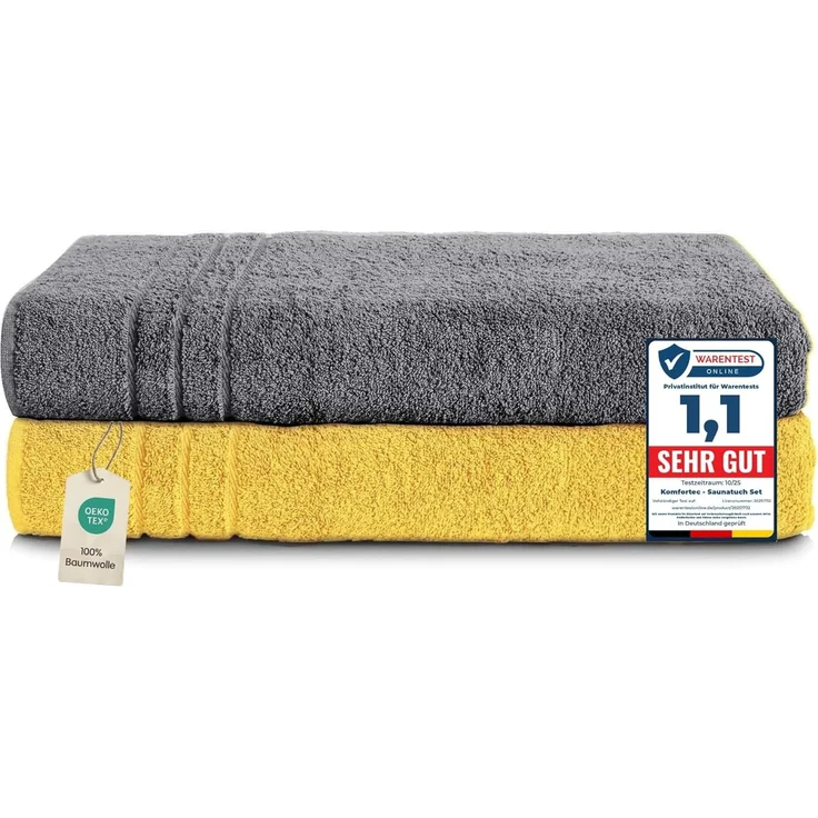 Komfortec Saunatuch Frotte aus 100% Baumwolle, Frottee (Packung, 2-St), 80x200 Saunatücher set XXL, Weich, Schnelltrocknend – Bild 1