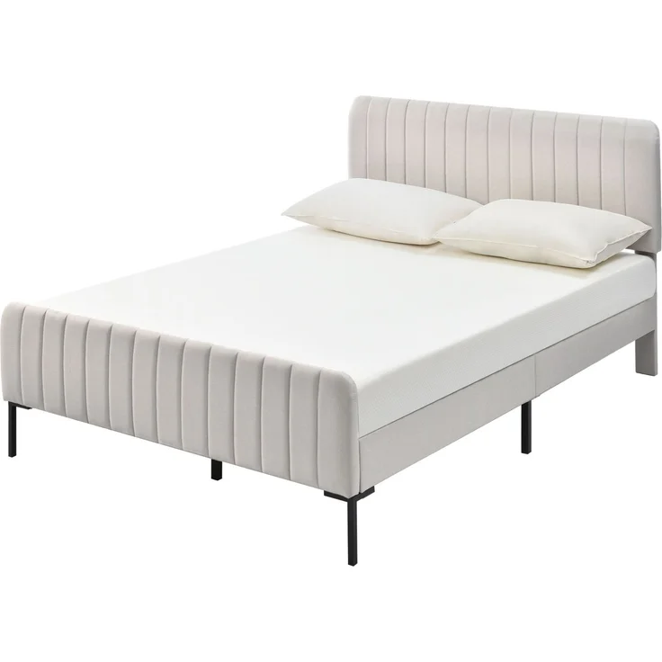Polsterbett Doppelbett 160x200 cm, Bettgestell mit Lattenrost und Verstellbares Kopfteil, Gepolstertes bett in Grau-Beige,Bettrahmen Jugendbett für Schlafzimmer Gästezimmer-Leinenmaterial – Bild 6