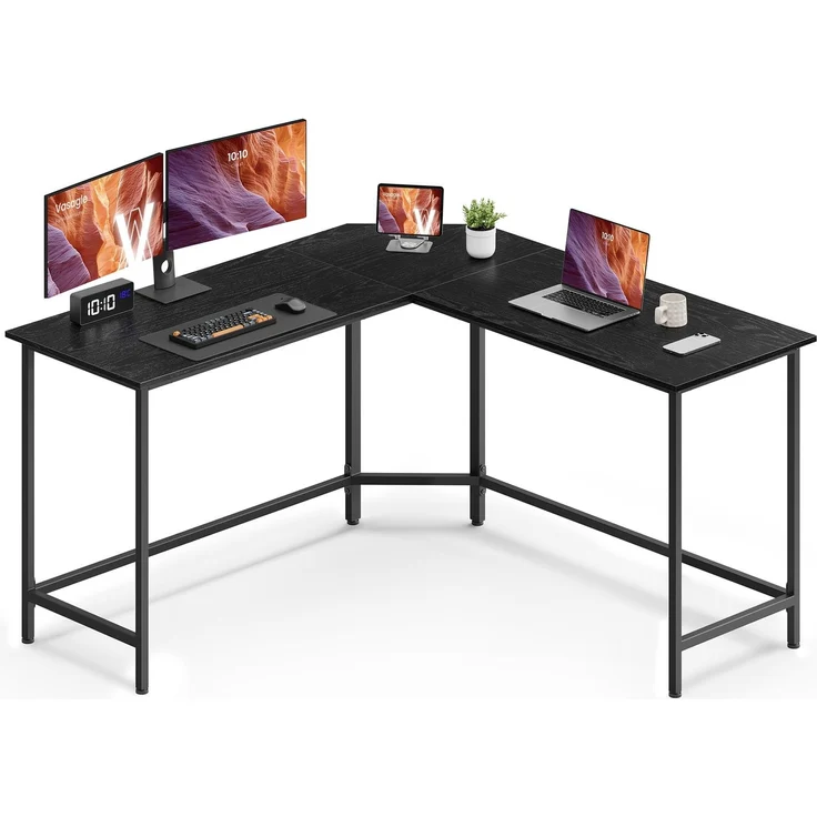 VASAGLE Schreibtisch, L-förmiger Computertisch, 140 x 140 x 76 cm, Eckschreibtisch, platzsparender Bürotisch, Gaming, Homeoffice, einfacher Aufbau, ebenholzschwarz-tintenschwarz LWD073B56V1