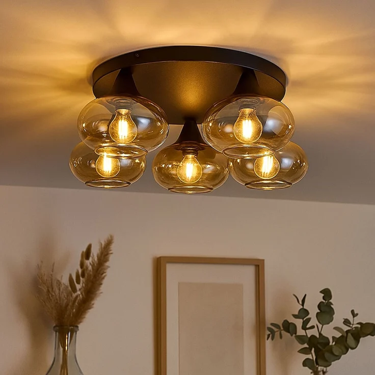 LED Deckenleuchte, Glas amber, schwarz, dimmbar, D 49 cm – Bild 4