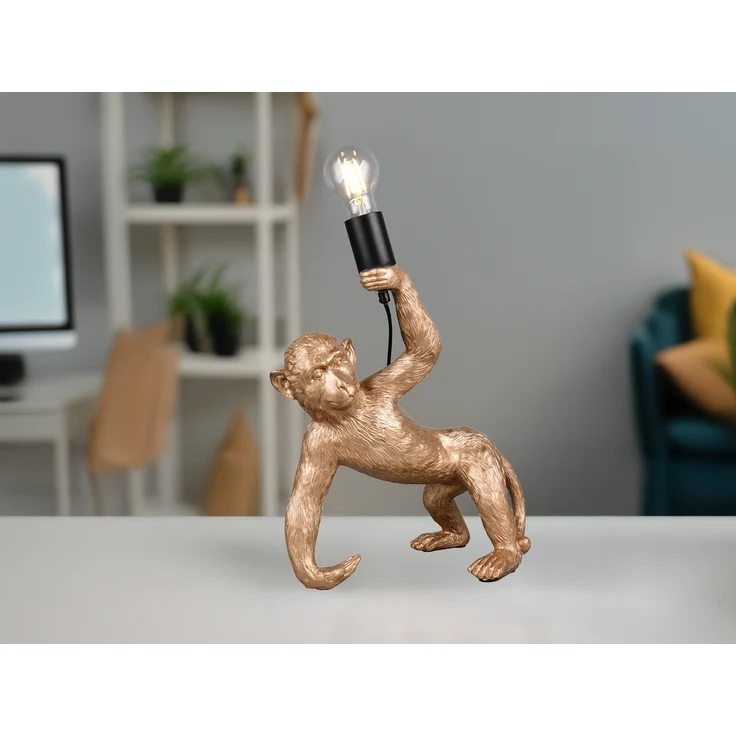 Tischleuchte, gold, Affe, E27, Schnurschalter, H 35,5 cm – Bild 1