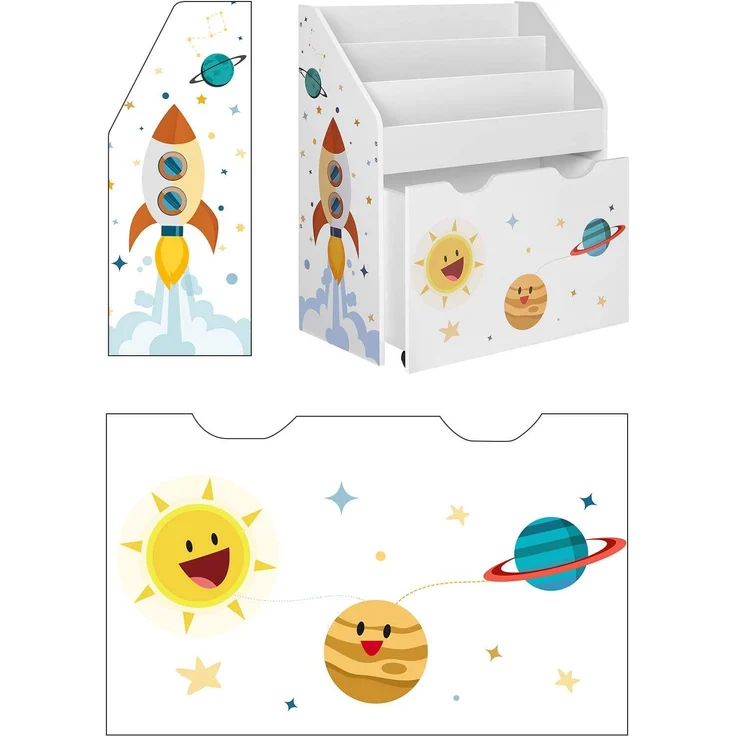 Songmics Spielzeugregal, Bücherregal für Kinder, Kinderzimmerregal mit 3 Fächern und herausziehbarer Spielzeugkiste mit Rollen – Bild 8