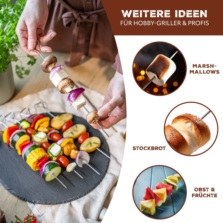 Grillspieße 12er Set aus Edelstahl ca. 29,5 cm - Schaschlik-Spieße im Vorteilspack – Bild 6