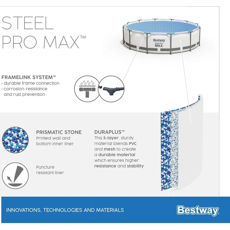 Bestway Steel Pro MAX Frame Pool Komplett-Set mit Filterpumpe Ø 488 x 122 cm , lichtgrau, rund – Bild 15
