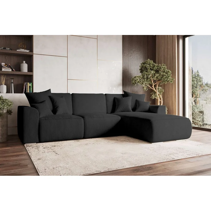 99rooms Gusto Ecksofa Cordstoff POSO Schwarz Rechts mit Schlaffunktion – Bild 1