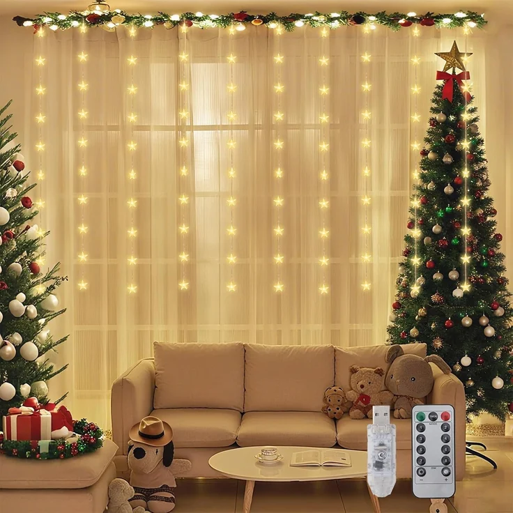 Salcar LED-Lichterkette LED Sternen Lichterkette Weihnachts LED Lichterkette Vorhang USB, 50 Warmweiße LED Sternen – Bild 1