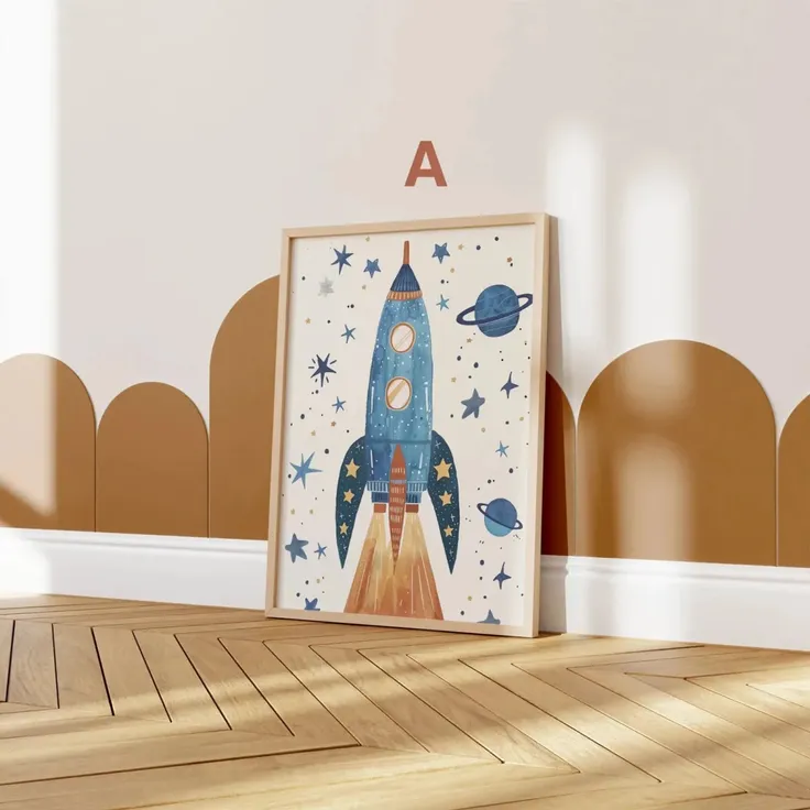 Astronaut Poster Kinderzimmer · Geschenkidee für Kinder · Kinderzimmer Deko · Weltraum Rakete & Planeten · Deko Print ohne Rahmen - A / 10x15cm