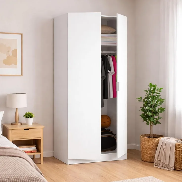 Dmora Giovo, Schlafzimmer, Kleiderschrank mit 2 Flügeltüren, 81 x 52 x 184 cm, Weiß