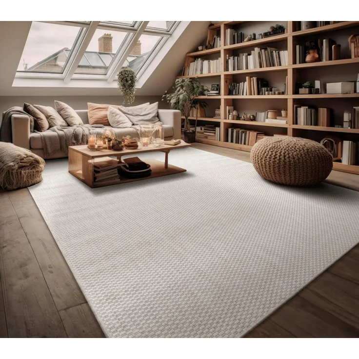 Paco Home Outdoor Teppich Wetterfest Wohnzimmer Balkon Küchenteppich Flachgewebe Sisaloptik Meliert Einfarbig, Grösse:80x150 cm, Farbe:Elfenbein