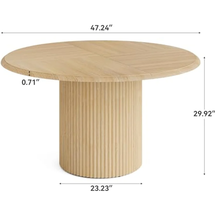 LITTLE TREE 120 cm runder Esstisch für 4 Personen, rustikaler Esstisch aus Naturholz mit stabilem, geriffeltem Untergestell, großer runder Küchentisch für Esszimmer und Wohnzimmer (nur Tisch) – Bild 2