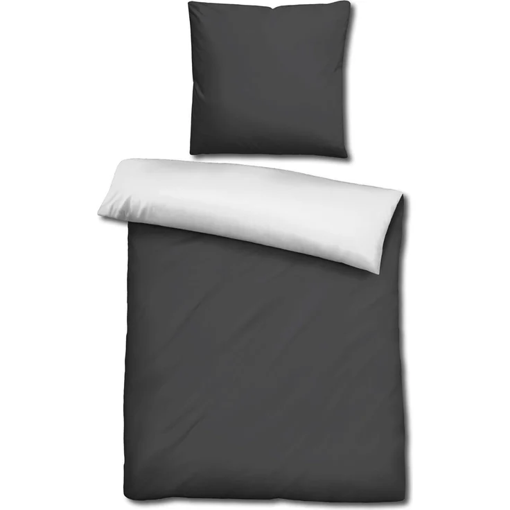 Sleezzz® Renforcé Wendebettwäsche dunkelgrau/weiß 135x200 + 80x80 cm