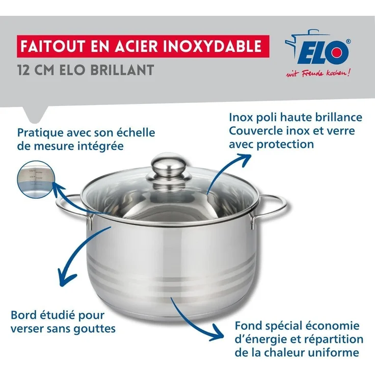Topf ELO BRILLANT D 24 cm silber Bratentopf Universaltopf Suppentopf Kochtopf – Bild 2