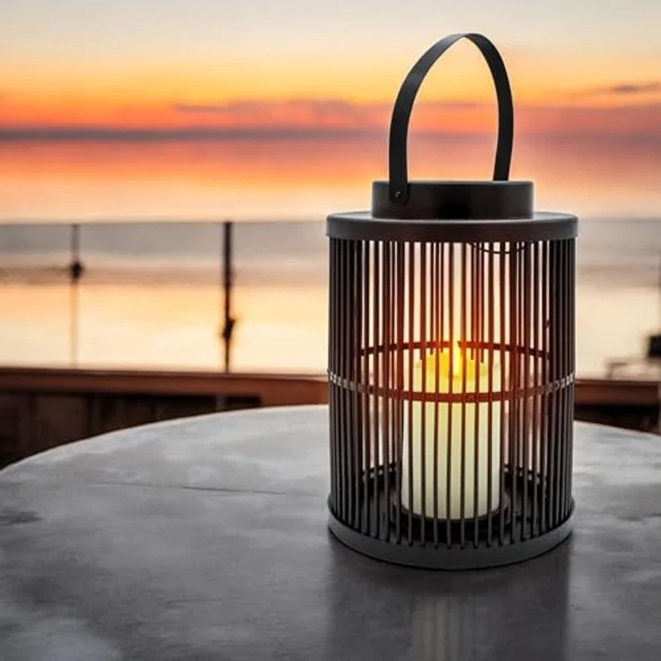 Spetebo LED Solarleuchte rund mit LED Kerze 23 x 18 cm, solarbetrieben, LED fest integriert, warm weiß, zum Aufhängen oder Hinstellen – Bild 1