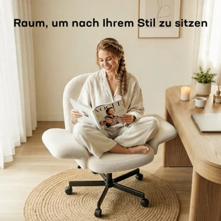 Marsail Schminktisch Stuhl,verstellbaren 180° Armlehnen &105° Rückenlehne | bis 150kg Höhenverstellbar 360° Drehfunktion, weicher Chenille-Stoff, Extra breiter Sitz für Schneidersitz, Lesen & Relaxen – Bild 7
