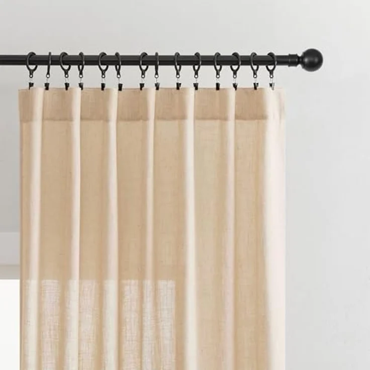 Joydeco Leinen-Vorhänge für Wohnzimmer, halbtransparente Vorhänge, 183 cm lang, Wohnzimmervorhänge, 2 Paneel-Sets, beige Vorhänge und Vorhänge (B 132 x L 183 cm, Ecru) – Bild 4