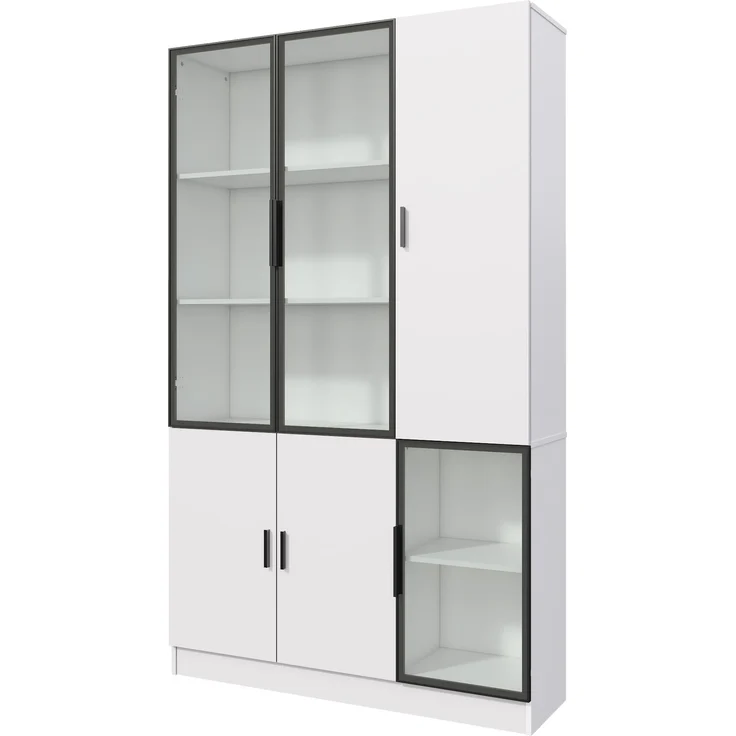 Vitrine 120x35x200 cm in Weiß mit 3 Glastüren, LED und 10 Stauräumen – Bild 6