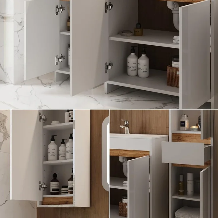 Badmöbel-Set Lemgo Weiß Hochglanz 5-teilig Vicco – Bild 4