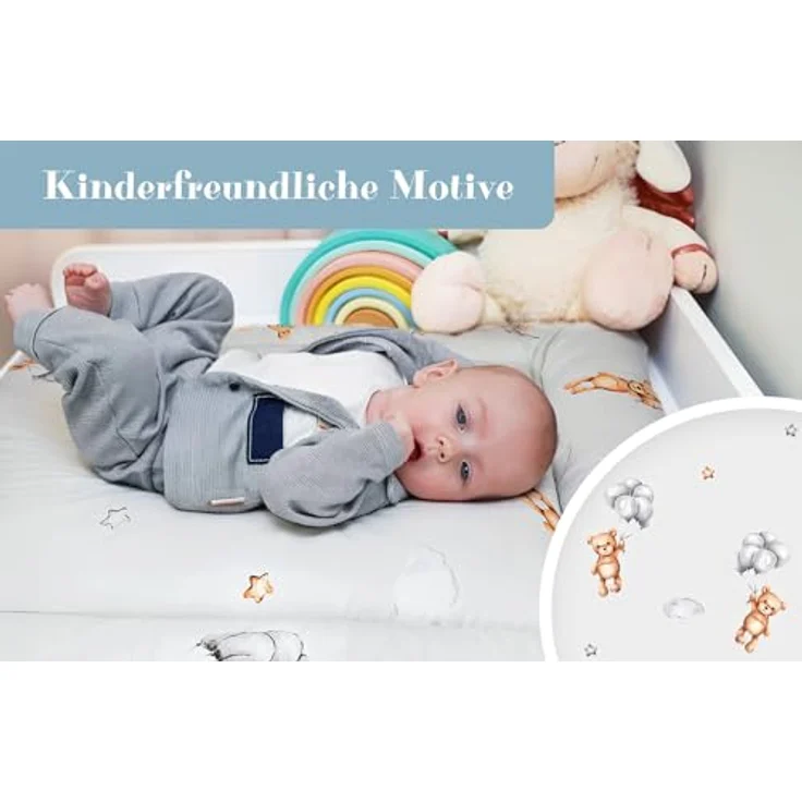 Wickelauflage Wickelunterlage aus Baumwolle 75x72 cm - Weich und waschbar Wickelunterlage für Babys Wickelmatte aus Stoff für Wickeltisch Wickelkommode oder Waschmaschine 75x72 Teddybären – Bild 6