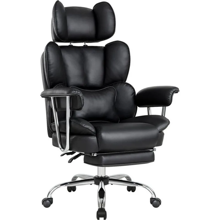 Intimate WM Heart Chefsessel Ergonomischer Bürostuhl, Höhenverstellbar Schreibtischstuhl (Gaming Stuhl mit dickem Kissen), PU-Leder Drehstuhl mit Kopfstützte und Fußstütze