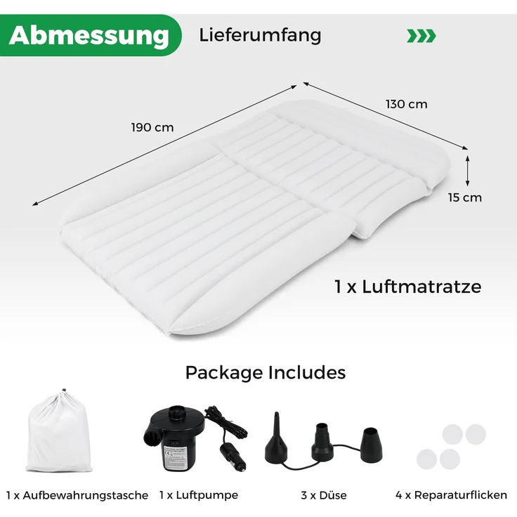 Auto Matratze 190 x 130 cm SUV Luftmatratze doppelseitig aufblasbares Luftbett mit Luftpumpe Beige – Bild 2