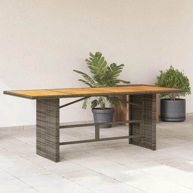 Gartentisch, Balkontisch mit Akazienholz-Platte Grau 190 x 80 x 75 cm Poly Rattan