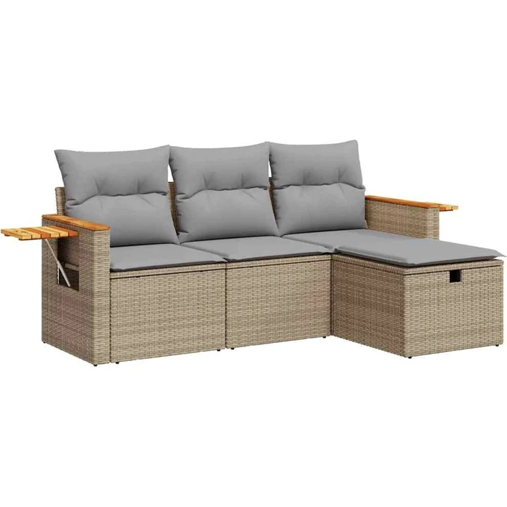 vidaXL 4-tlg. Garten-Sofagarnitur mit Kissen Beige Poly Rattan 3325951 – Bild 1