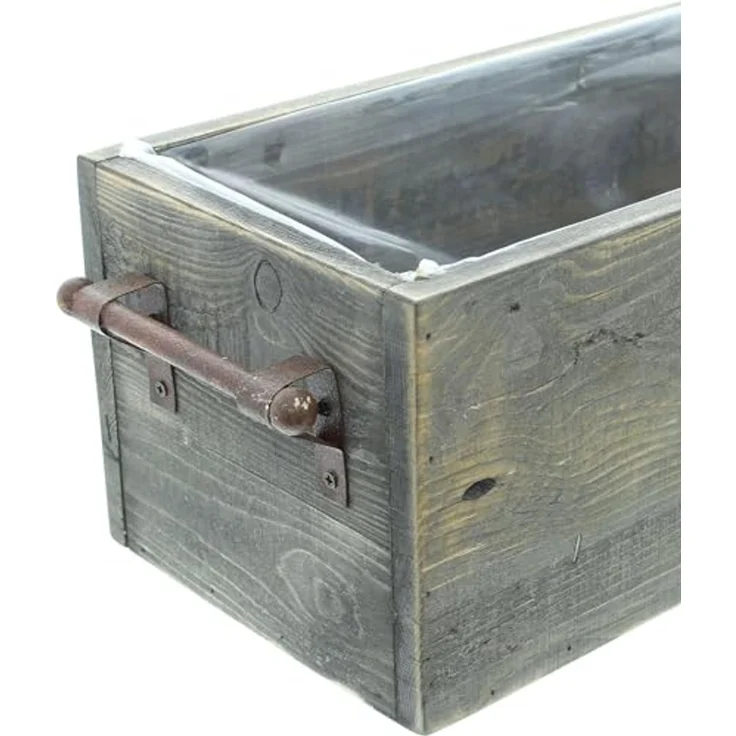 Dekoleidenschaft Blumenkasten "Grey" aus recyceltem Holz, grau gekalkt, Pflanzkasten 40x18x15 cm, im Antik Look, Pflanzbox, Balkonkasten, Blumentopf, Pflanztopf – Bild 5