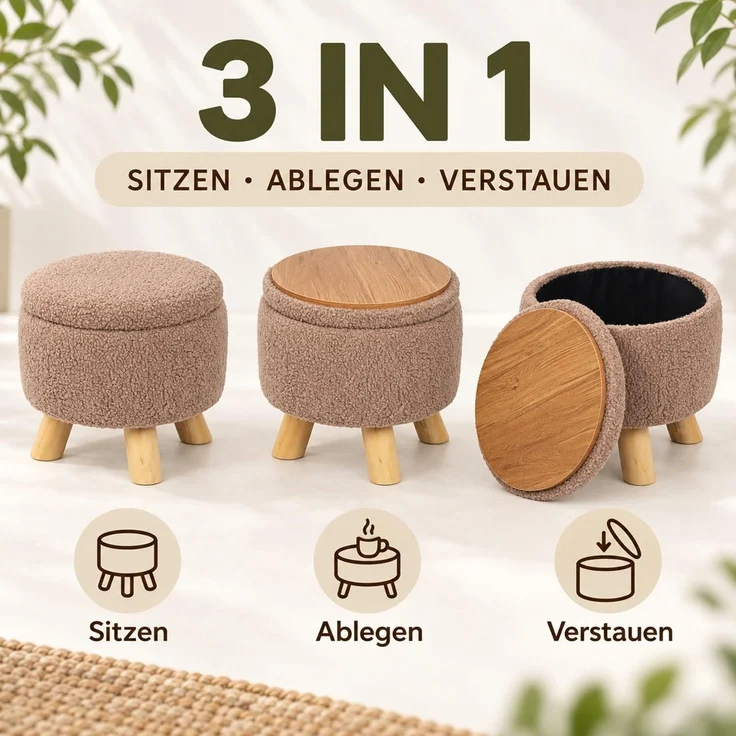 Relaxdays Hocker mit Stauraum Teddystoff – Bild 5