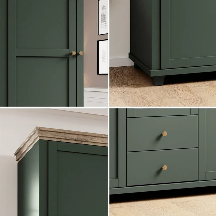 Kleiderschrank mit Spiegel Landhausstil EPSOM-83 in grün mit Lefkas Eiche Nb. 3 türig, B/H/T: ca. 154/216/62 cm – Bild 2