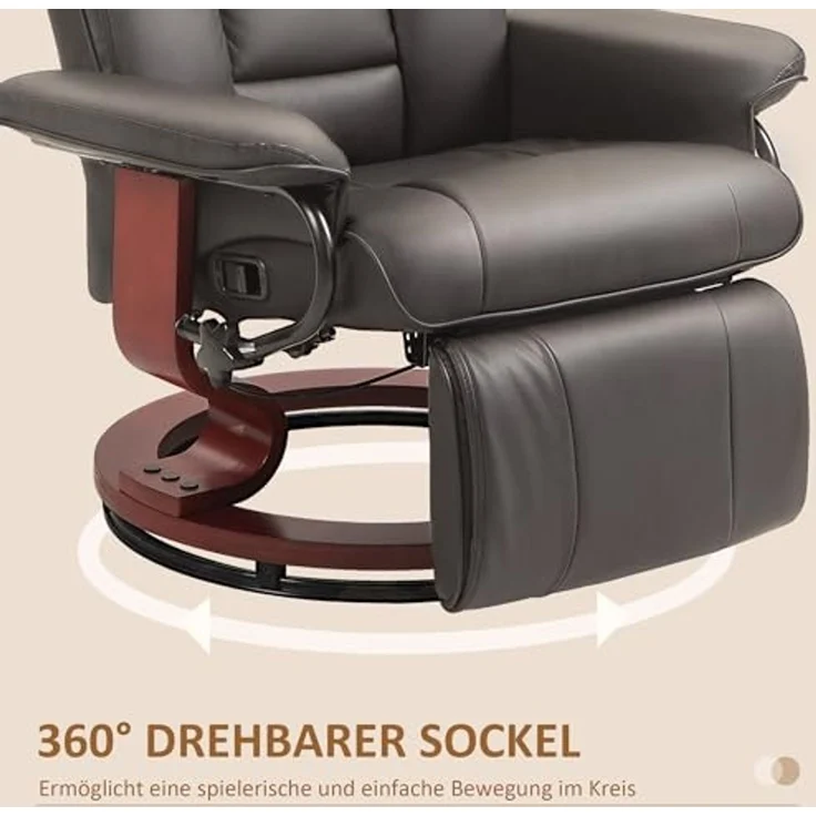 HOMCOM Relaxsessel Drehbar Fernsehsessel mit Liegefunktion, Fußstütze (Liegesessel, 1-St, TV-Sessel), für Wohnzimmer, Schlafzimmer, Braun – Bild 6