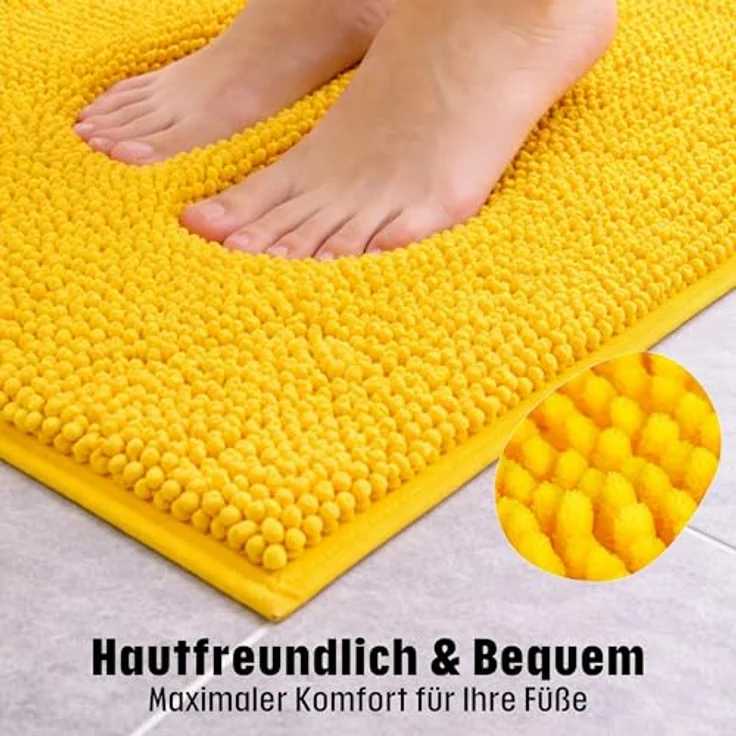 WohnDirect Badematte 45x45 cm MIT WC Ausschnitt | Gelb - rutschfest & Waschbar - Badezimmerteppich zum Set kombinierbar, Badvorleger, WC Garnitur, Badteppich – Bild 5