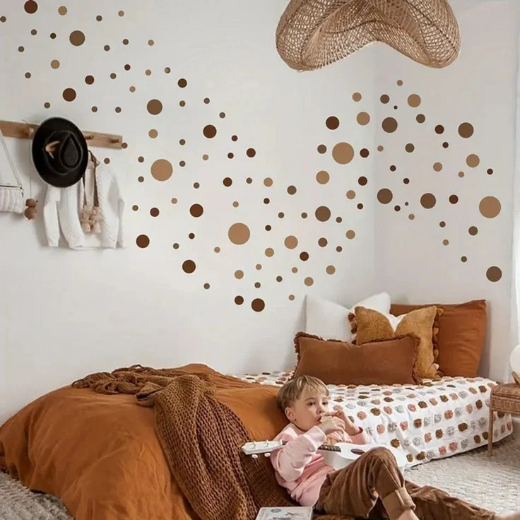 Montegoni Wandsticker 4 Stück Boho Brown Dot Pattern Wandaufkleber, selbstklebend, (Schlafzimmer, Wohnzimmer), Abnehmbar, modern, aus Kunststoff, selbstklebend, mit Glitzerakzenten. – Bild 1