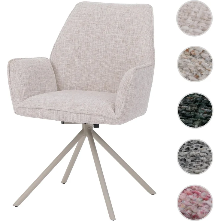 Esszimmerstuhl HWC-G67, Küchenstuhl, drehbar Auto-Position Metall Chenille (410g/m²) ~ Gestell creme, creme – Bild 9