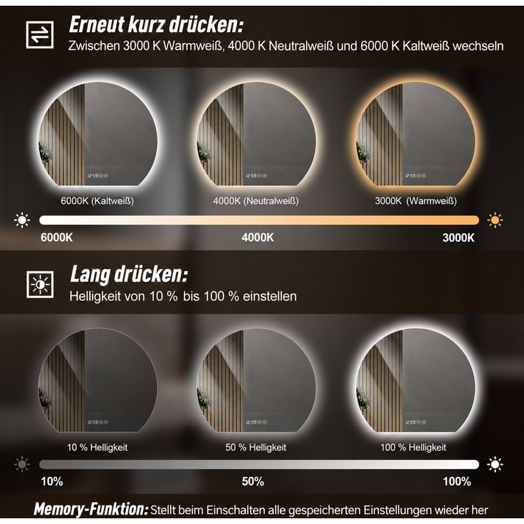 Badspiegel mit LED-Beleuchtung, Antibeschlag & Touchsteuerung, 40x80 cm,Silber – Bild 8