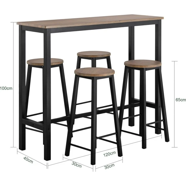 SoBuy OGT22-SCH Bartisch-Set mit 4 Hockern, MDF, PVC-Beschichtung, Helle Eiche, 100 x 93 x 60 cm – Bild 3