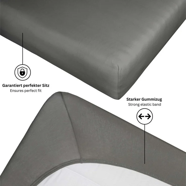 Esprit Spannbettlaken PREMIUM Spannbettlaken, 95% Baumwolle, 5% Elasthan, Gummizug: rundum, (2 Stück), 100 x 200 cm - 2er Set in Anthrazit – Bild 2